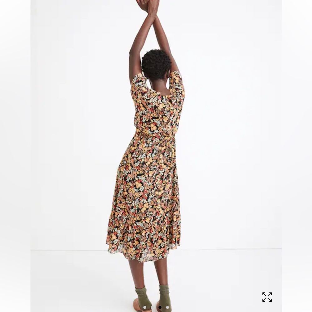 Madewell Women’s Dolman-Sleeve Ruffle-Hem Midi Dress in Flower Garden Size 14 - Picture 3 of 10